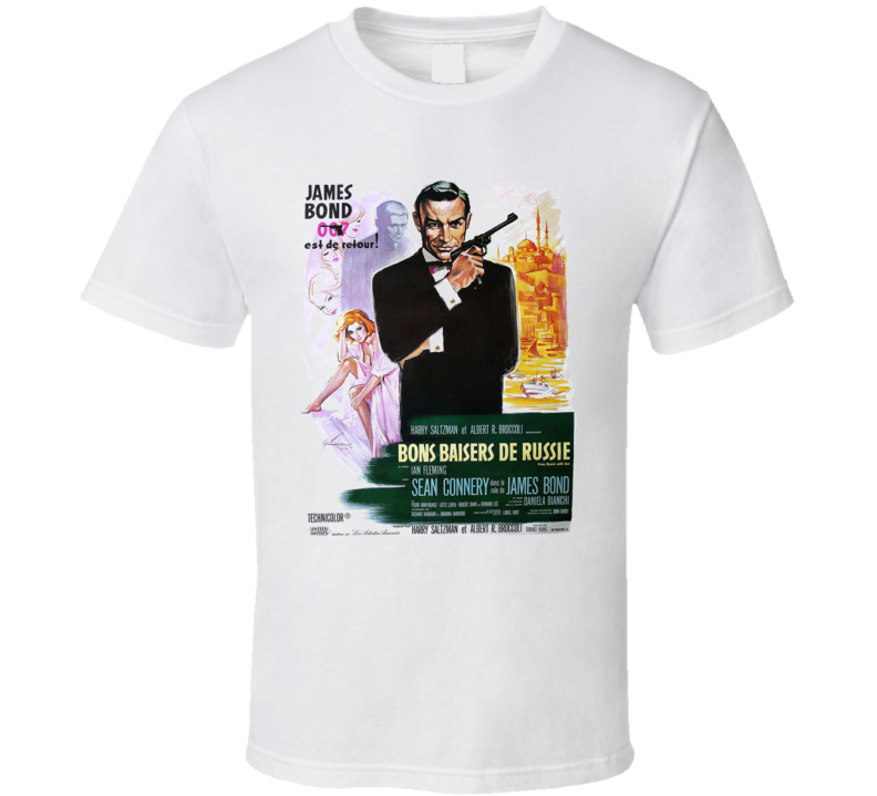 From Russia With Love 60s French  Connery 007 movie white T shirt