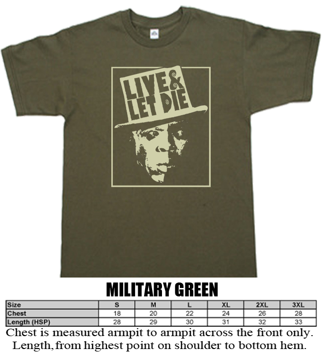 Live and Let Die James Bond 007 movie Roger Moore military green T shirt