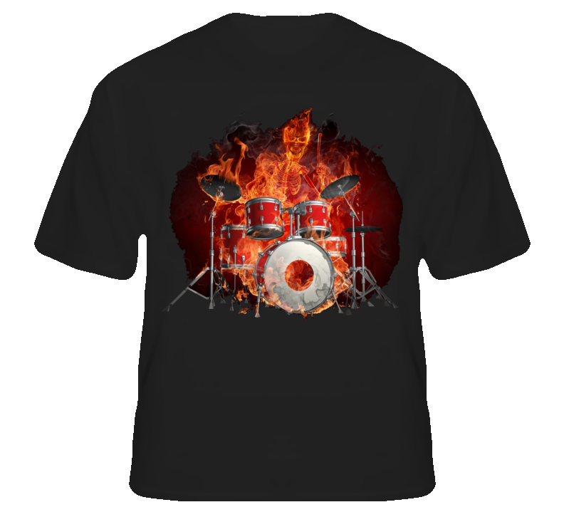 Drummer On Fire Flaming Music Rock Drums Party T shirt