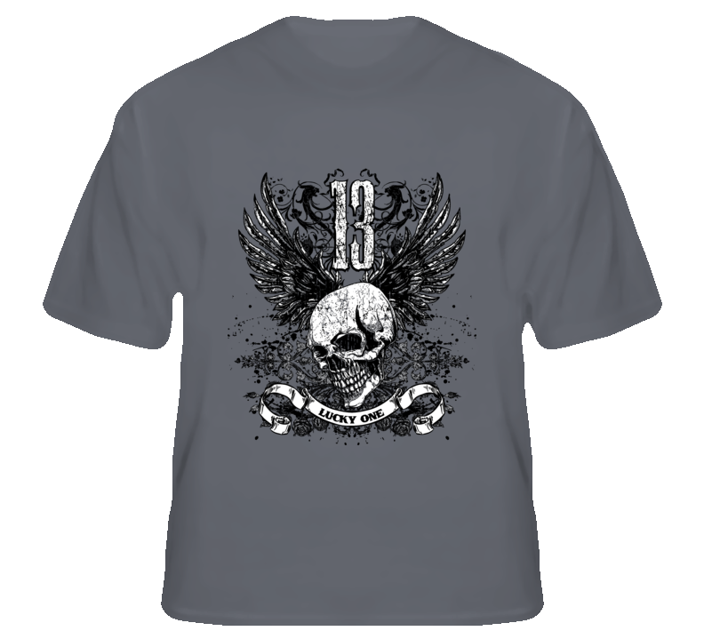 Lucky 13 skull biker rock MMA fan t shirt