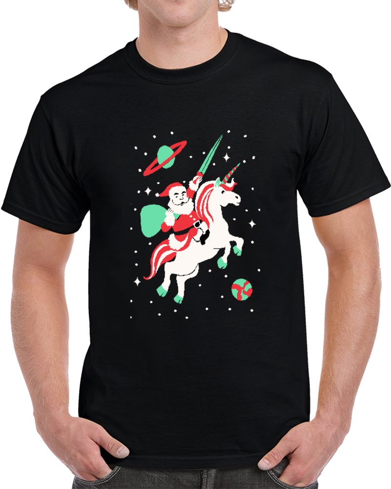 Santa Claus On A Unicorn Christmas Xmas Funny T Shirt