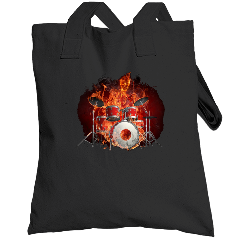 Drummer On Fire Flaming Music Rock Drums Party Totebag