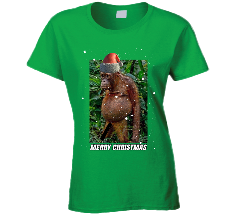 Merry Christmas Cheers Funny Monkey Holidays Prank Parody Ladies T Shirt