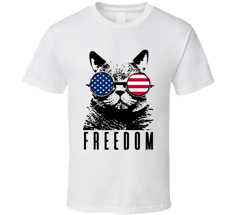 Freedom Cat Patriotic Glasses Animal Lover T Shirt