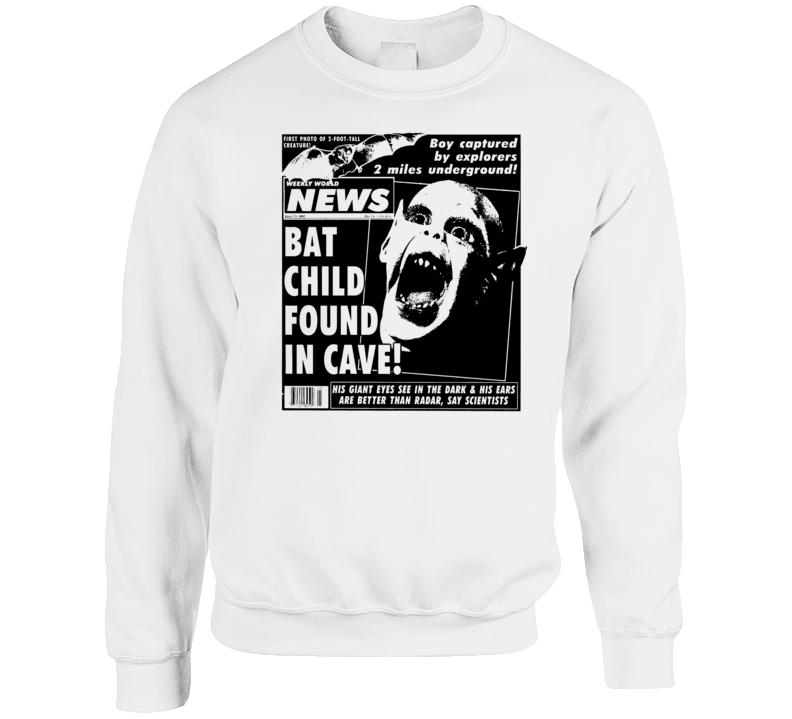 Bat Child Found In Cave Headline Crewneck Sweatshirt