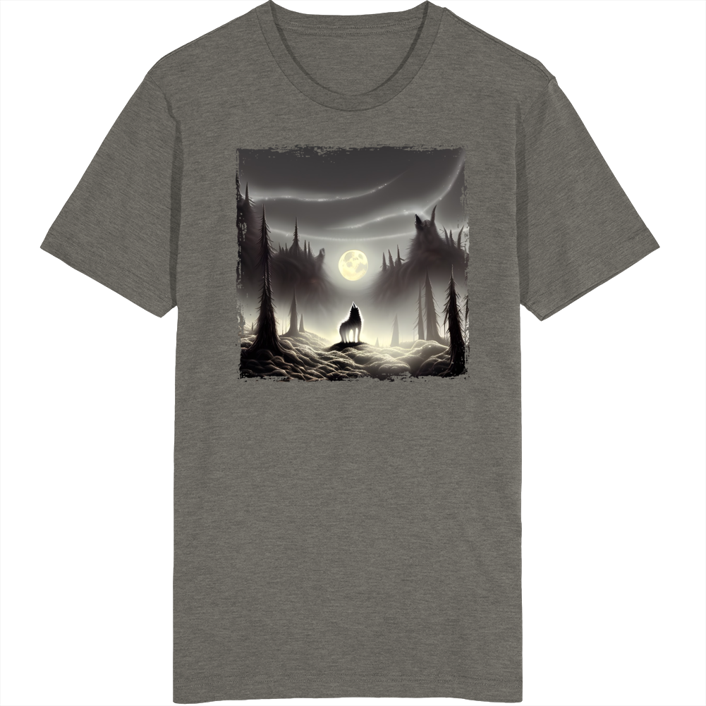 Wolf Looking At The Moon Art T Shirt