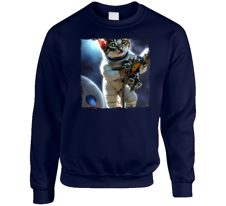 Castronaut Space Cat Art Crewneck Sweatshirt