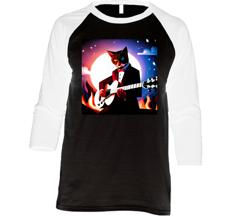 Cat Jamming On The Guitar At The Fire Wearing A Tuxedo Funny T Shirt