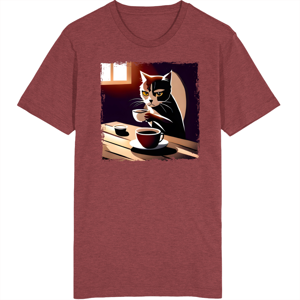 Cat Drinking Coffee T Shirt