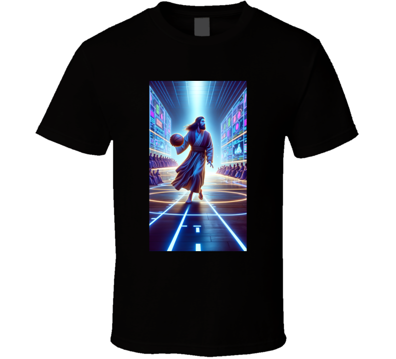 Jesus playing basketball on a futuristic court T Shirt