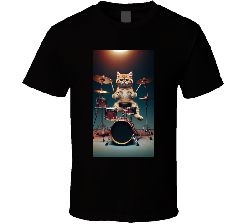 Cat Playing The Drums Kitty Rock Band  T Shirt