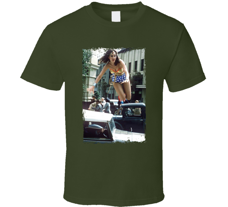 Wonder Woman Jumping Over Cars 70s Action Tv Series T Shirt