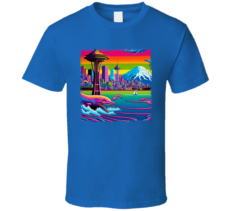 Seattle Neon Waterfront Scene T Shirt