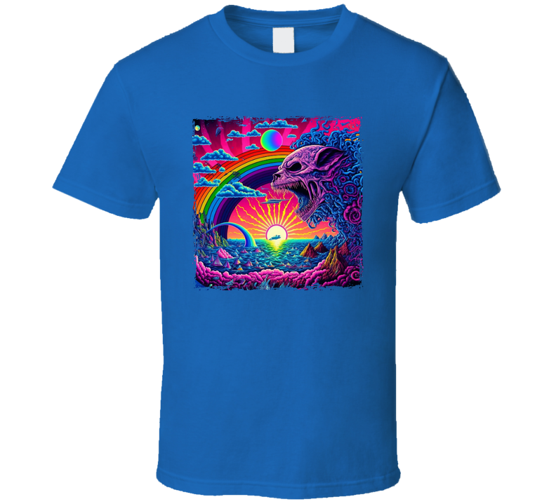 Dragon Skull By The Sea Rainbow Neon T Shirt