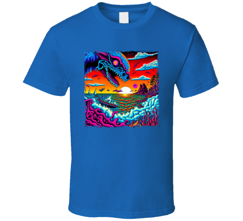 Dragon By The Sea Neon Colors T Shirt