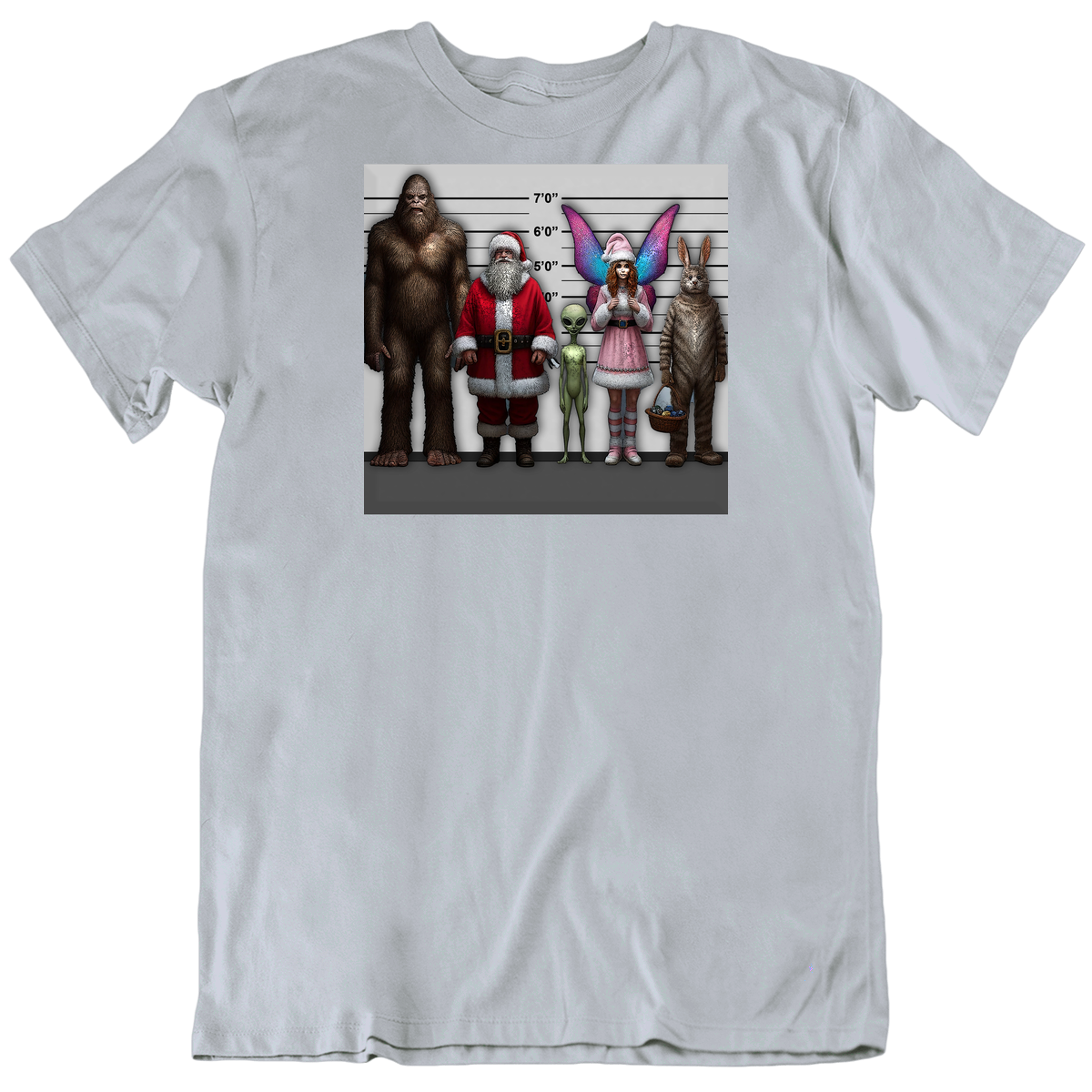 Rogue's Gallery Of Make Believe Bigfoot Santa, Alien Tooth Fairy Eadter Bunny Funny Parody T Shirt