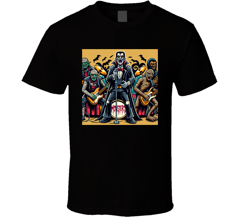 Monster Rock Band Parody Dracula Mummy Wolfman T Shirt