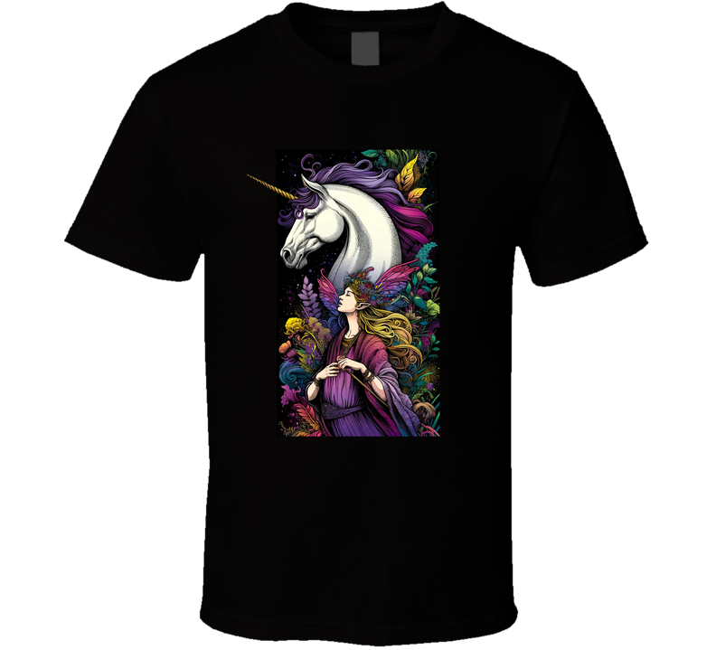 Fairy And Her Unicorn In The Forest T Shirt