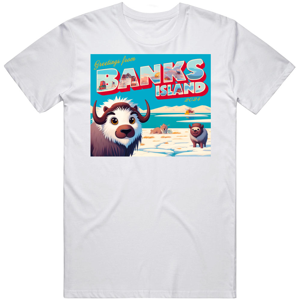Greetings From Banks Island 2024 Funny Parody Postcard T Shirt