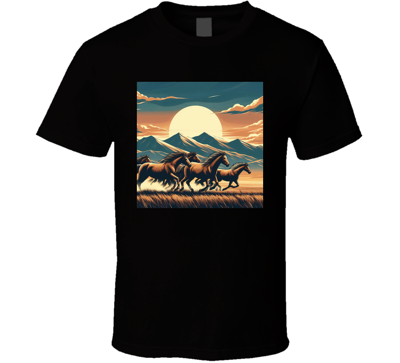 Wild Horses Stallions Galloping Western Fantasy T Shirt