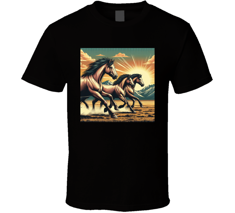 Wild Horses Stallions Cowboy West Fantasy T Shirt