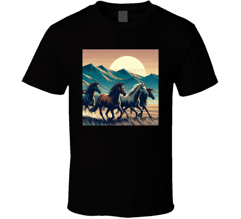 Wild Horses Stallions Galloping Cowboy Cowgirl T Shirt