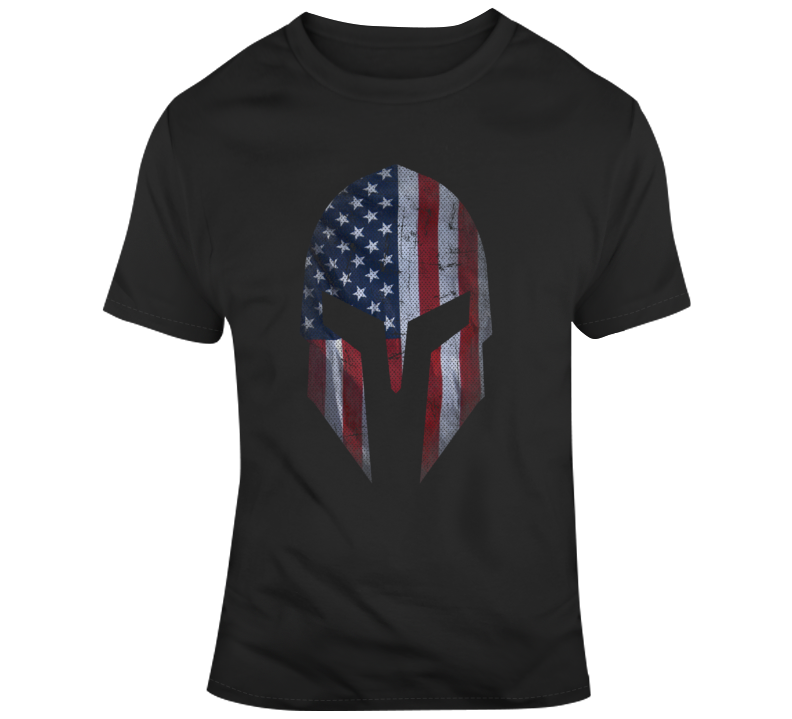 Spartan Usa Flag Proud Patriot American United States Military Support T Shirt