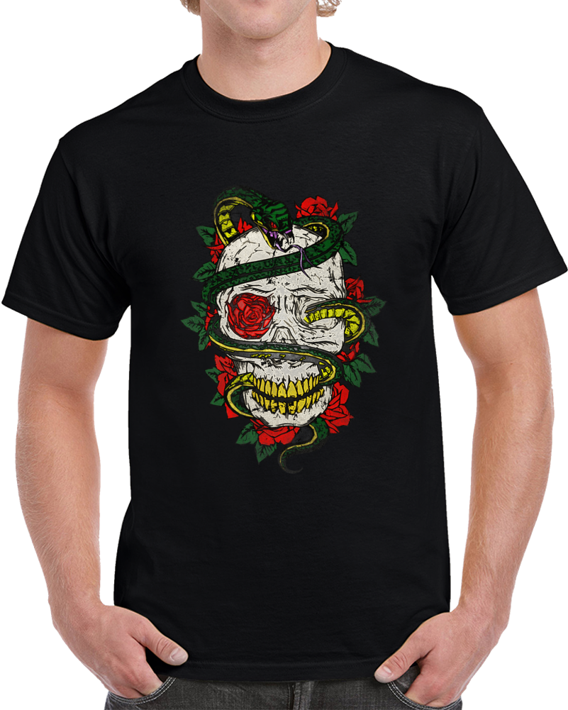 Skull Snake Roses Design T Shirt