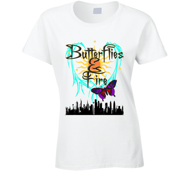 Butterflies & Fire Moth To A Flame Love Peace Ladies T Shirt