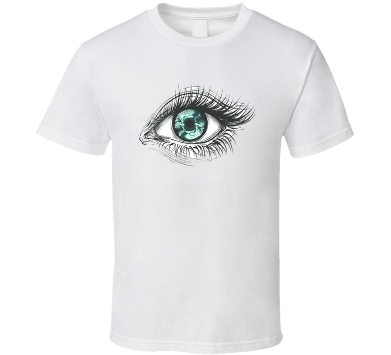 Isolated Vector Illustration Of Realistic Human Eye Of A Girl With Circular Blue T Shirt