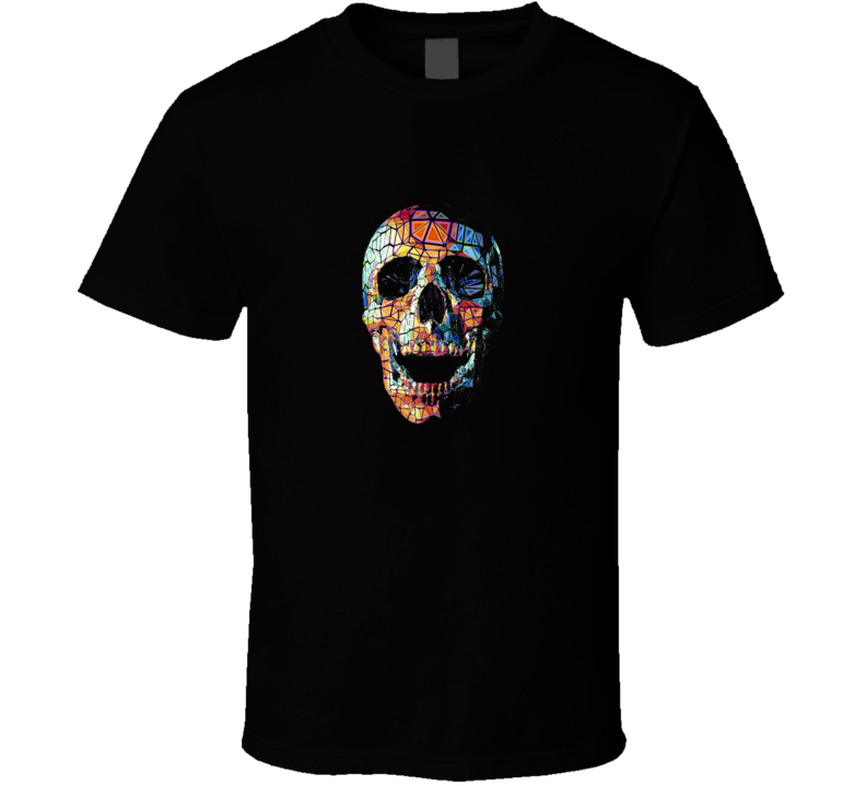 Stylized Low Poly Colorful Skull In Tribe Style On Dark Background T Shirt