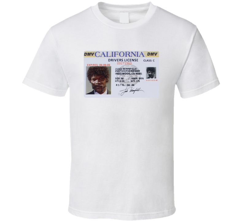 Pulp Fiction Jules Winnfield California Drivers License Movie Fan T Shirt