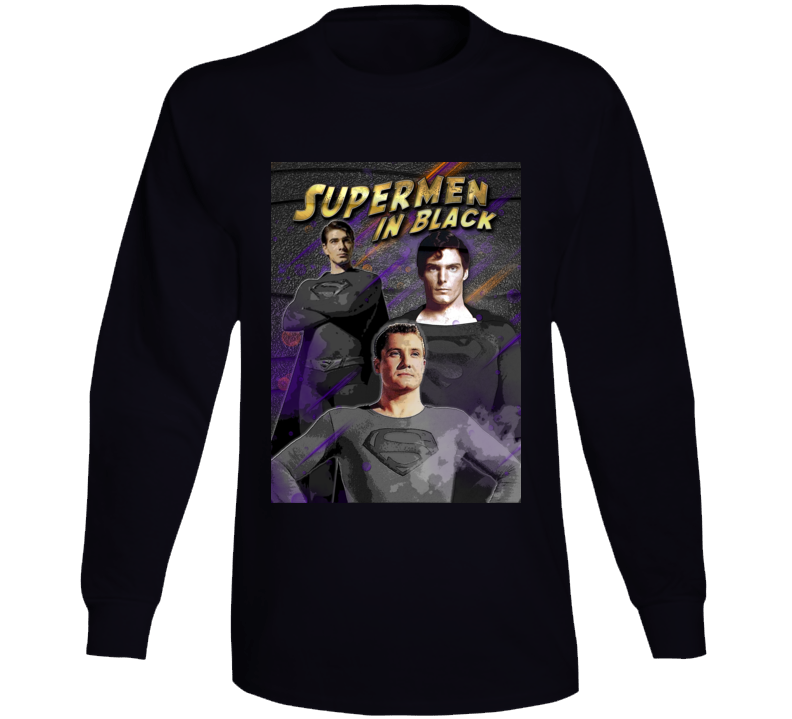 Supermen In Black Funny Parody Superheroes Unite Fan Long Sleeve T Shirt