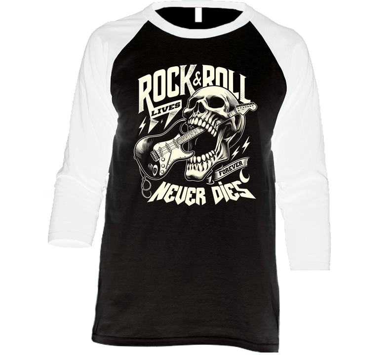 Rock N Roll Lives Forever Never Dies Guitar Skull Music Fantasy T Shirt